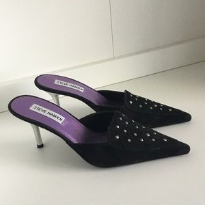 STEVE MADDEN Black Suede Studded Heeled Mules 7.5